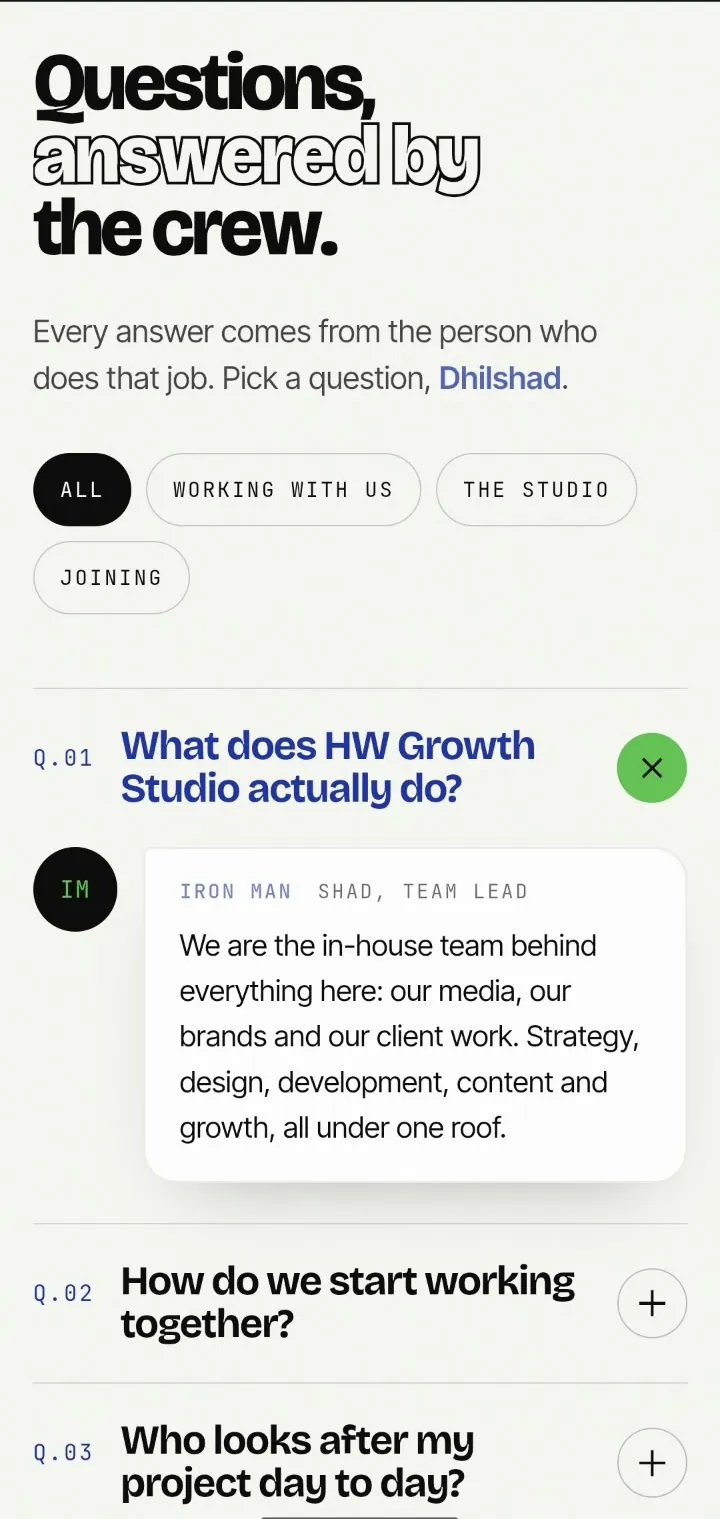 HW Growth Studio, questions answered by the crew