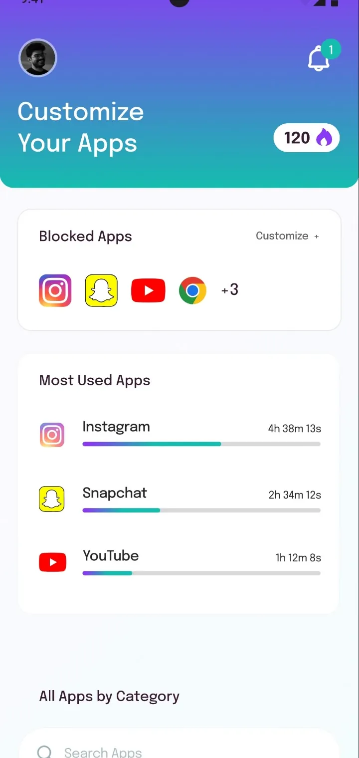 Screen time app, customise apps