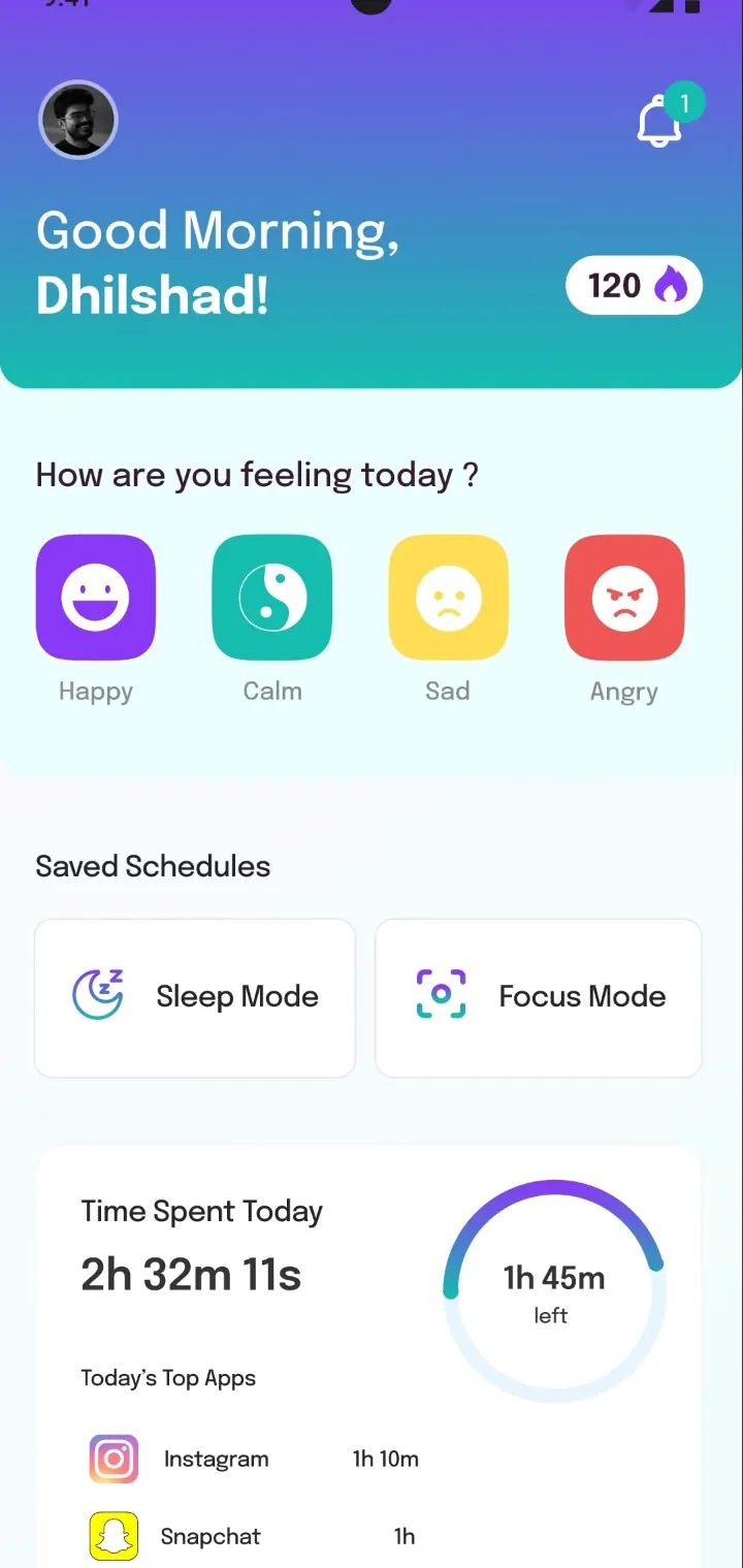 Screen time app, home