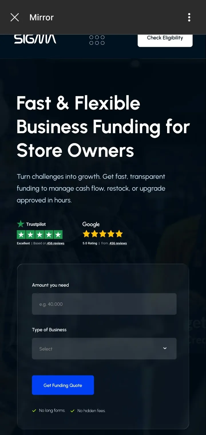 Sigma Business Finance, hero