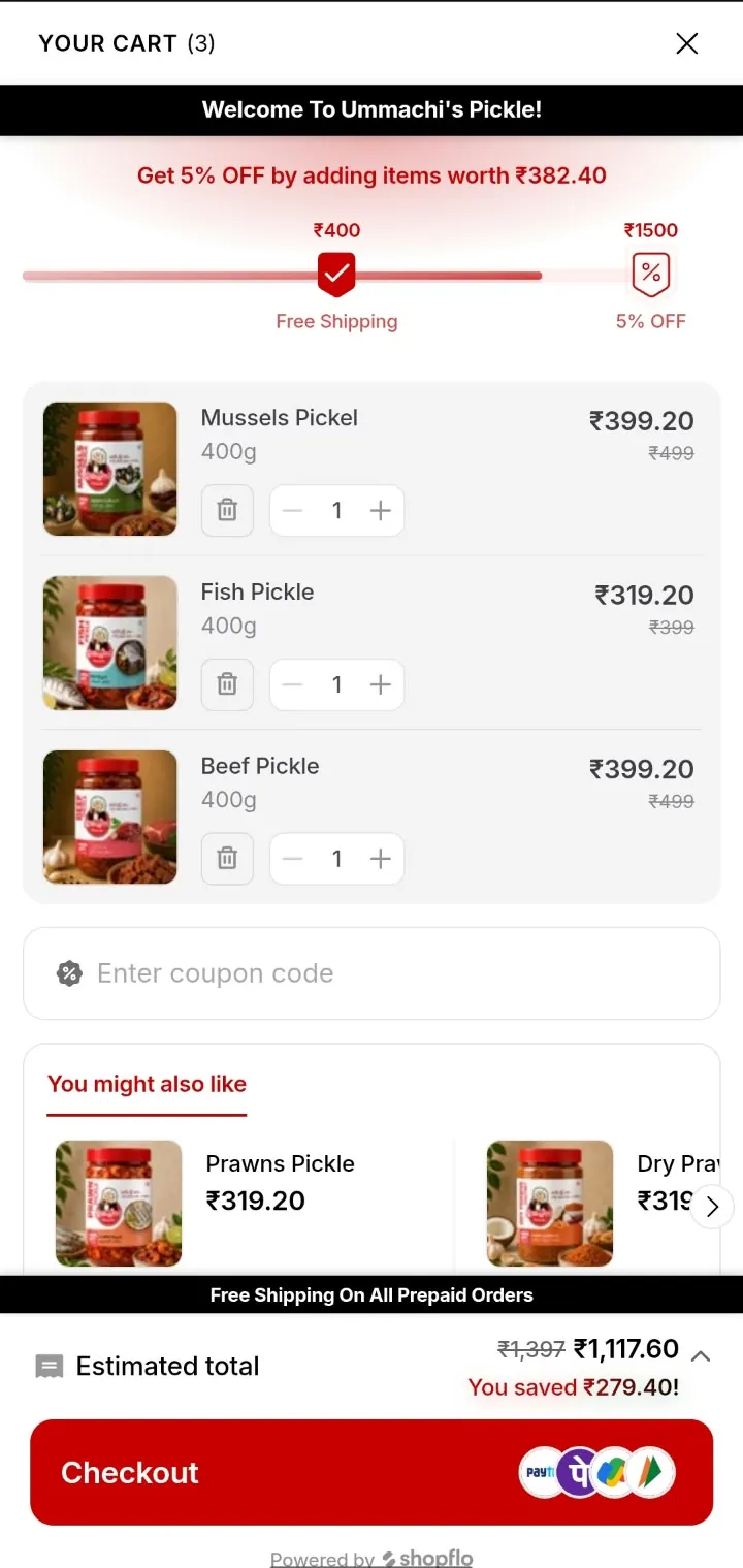 Ummachi’s, free shipping unlocked