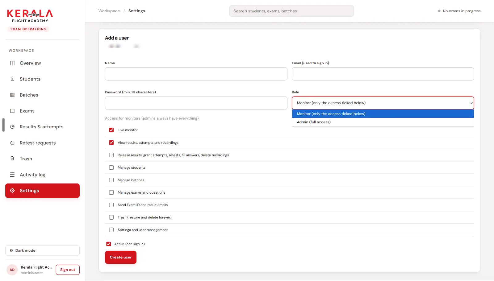 Team access: monitors only get the permissions ticked for them